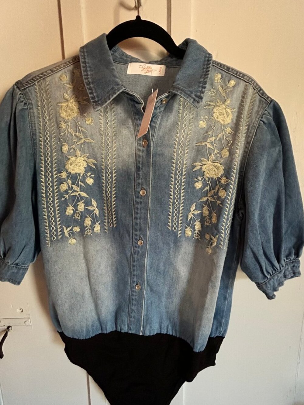 Goldie Lew Tila Denim Bodysuit. Brand New w/ Tags Size Large